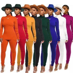 Women Casual High-Neck Two-Piece Fall Set